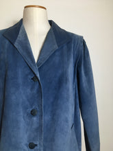 Charger l&#39;image dans la galerie, Veste daim et cuir bleu vintage