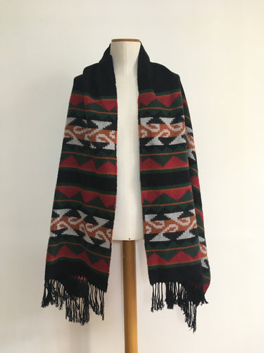 Grande écharpe laine aztèque vintage